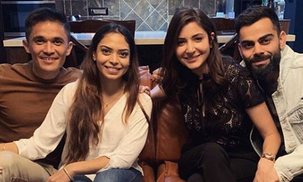 anushka and kholi dinner with sunil chetri and his wife sonam 