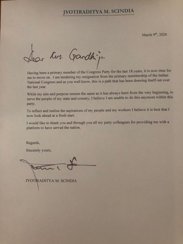  Jyotiraditya Scindia has resigned from the party and is expected to join the BJP later today