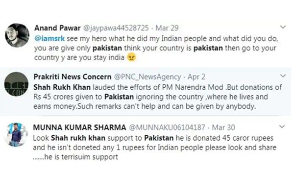 Hate campaign against Sharukh Khan alleging he donated 45 crore to Pakistan