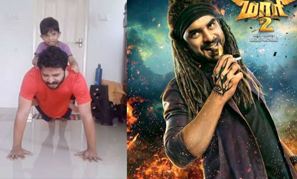 krishna sankar with his son on back taking push ups video vial maari 2 movie fan tovino