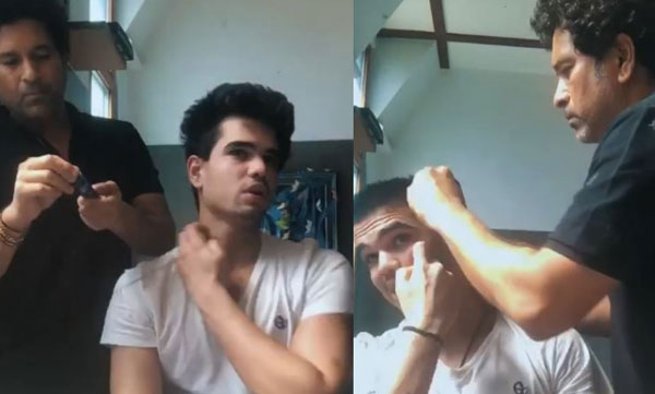 sachin tendulkar cutting arjun hair video viral