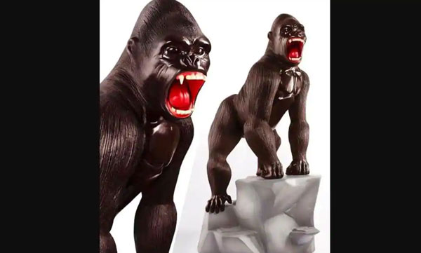 This huge gorilla sculpture is made of chocolate