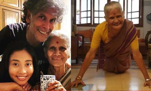milind's mother celebrate birthday with push up