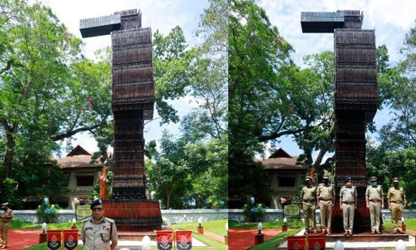 indias first three dimensional statuue made by kerala police by unused guns