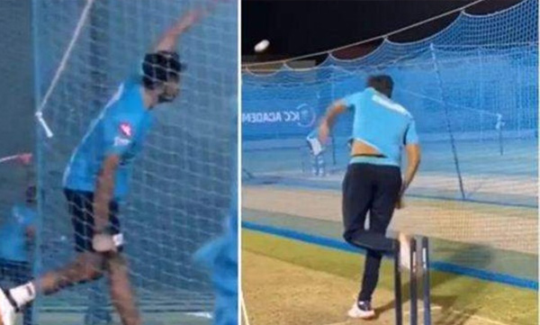 aswin practising left hand bowling