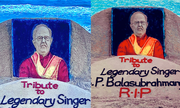 sand artist pay tribute to SP Balasubrahmanyam