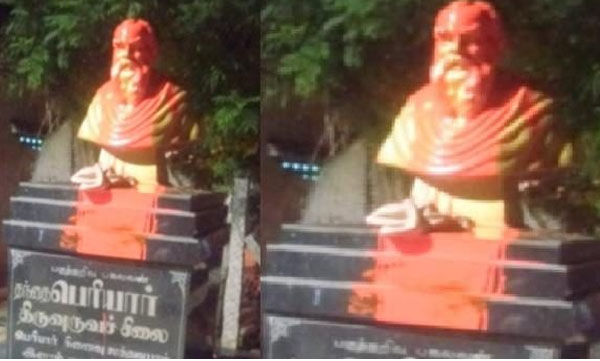 Periyar's statue disfigured by throwing saffron color