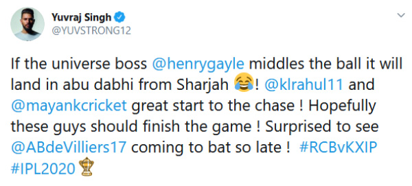 yuvraj sing about chris gayle performance in ipl 2020