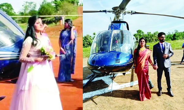 wedding: bride come with helicopter