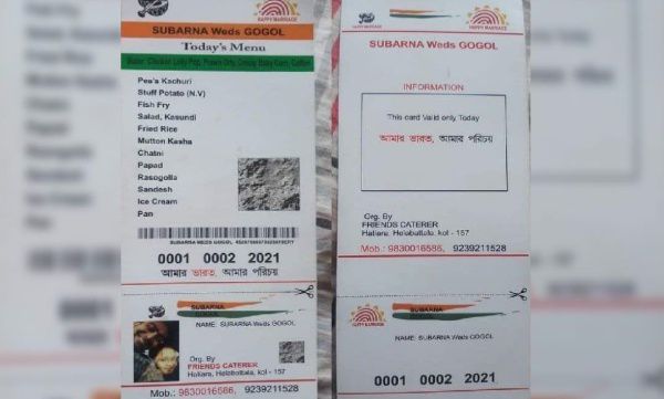 Adhaar card model menu card 