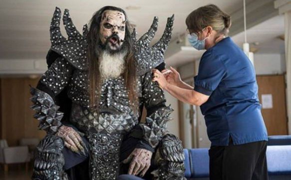 Lordi gets second dose of Covid-19 vaccine in full costume