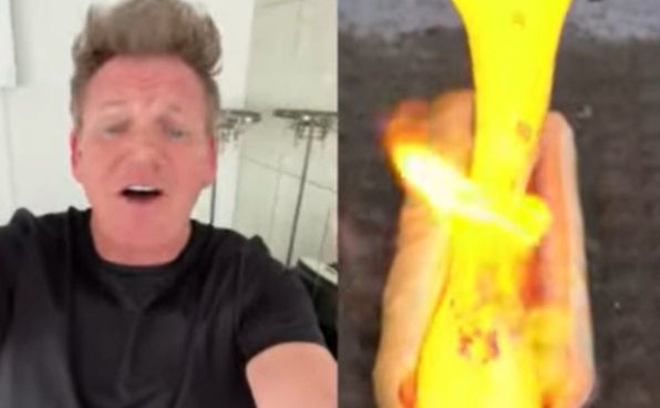 Hot dog poured on lava 