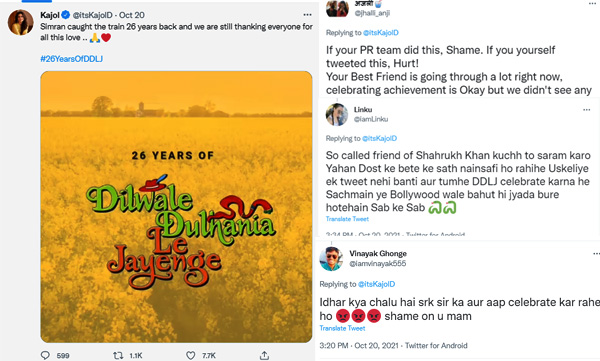 Kajol's tweet goes viral celebrating Dilwale's anniversary; Sharukh fans protest