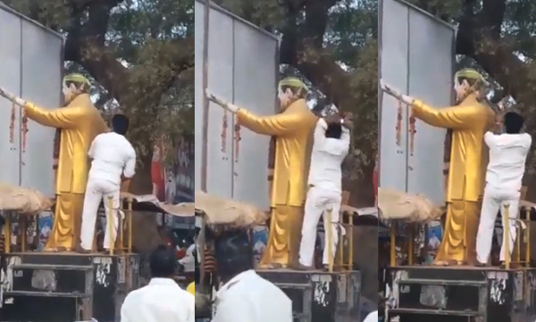 ysrcp-leader-tries-to-vandalise-nt-rama-raos-statue-in-guntur