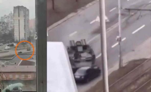 Russian tank swerves to crush civilian car in Kyiv