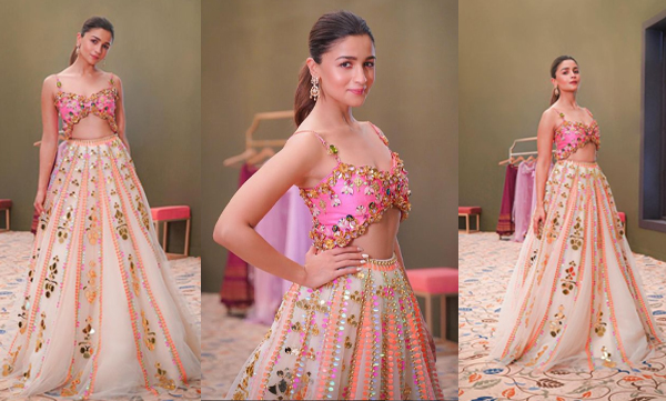 Alia Bhatt look stunning in Mirror Work  Colorful Lehenga