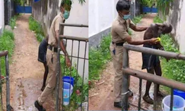 neyyattinkara-police-officer-washed-and-cleaned-beggar