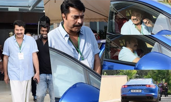 actor-mammootty-drives-porche-taycan-4s-electric-super-car-mammootty-porche-electric-car