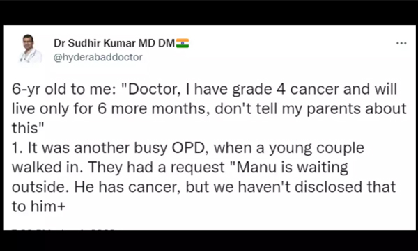 'I have cancer, please don't tell my parents': 6-yr-old requests Hyderabad doctor, heart touching story is viral