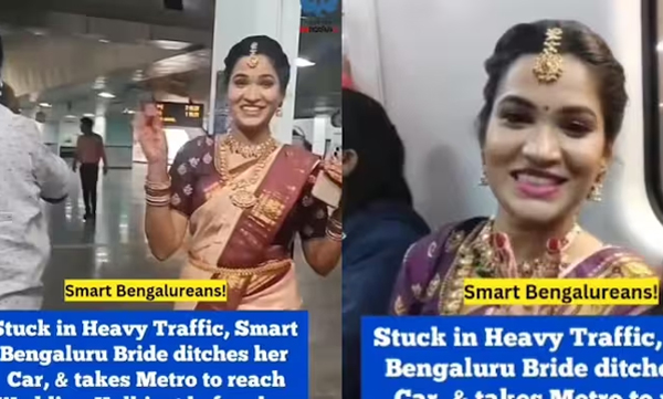 Girls should be like this:  Bengaluru Bride takes metro on her wedding day to avoid traffic