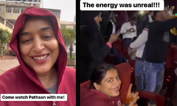 Padmapriya watch Pathaan movie in first day first show with SRK fans