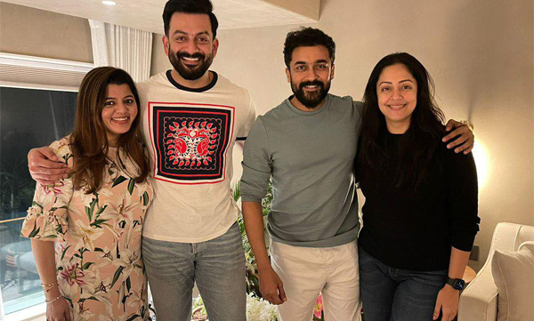 Prithviraj shares a cute photo with Supriya, Surya and Jyothika