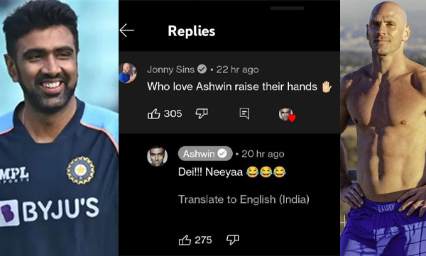 Indian cricketer R Ashwin responded to porn star Johnny Sins who commented on the YouTube video