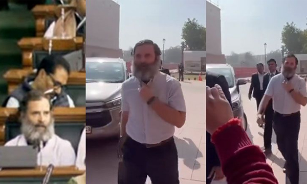 Rahul is back to lokh sabha without changing   his jodo look; A rousing welcome with slogans