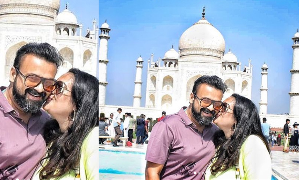 Kunchacko Boban and wife priya celebrating 25years of courtship infront of Taj Mehal