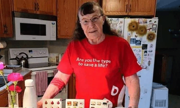 An 80-year-old woman has set a world record by donating blood for six decades