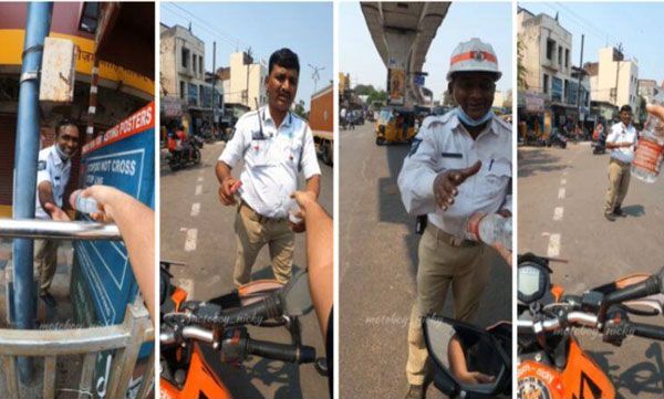  work After drinking  water; Passenger gives water to traffic police, working at  sunny weather , viral video