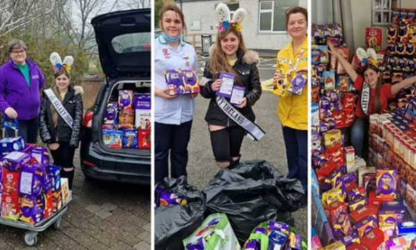 The Easter Bunny distributes chocolate eggs to sick children on Easter Day