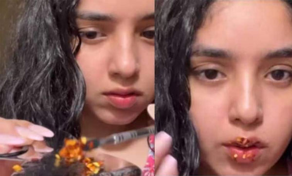 A young influencer experimented with crushed chillies for lip gloss...watch the video