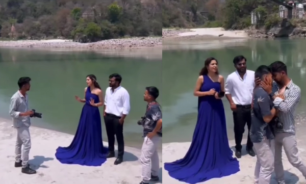 Photographers forget themselves in pre-wedding photoshoots, bride and groom blush