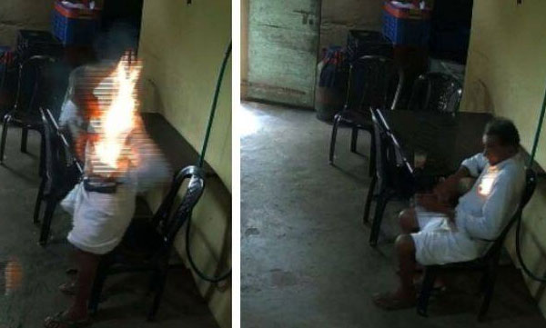 The mobile phone in his shirt pocket exploded