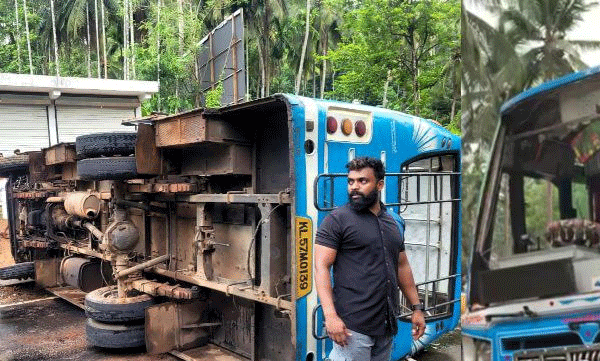 excessive speed blamed for bus overturn near kozhikode