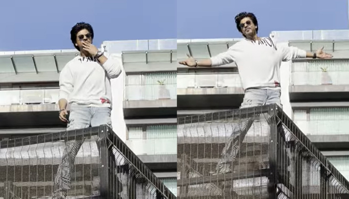 Shah Rukh shakes steps for the song Pathaan infront of mannat