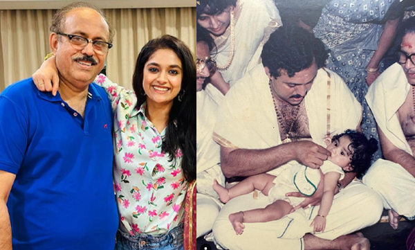 Keerthy Suresh shares throwback pictures with father sureshkumar on father's day