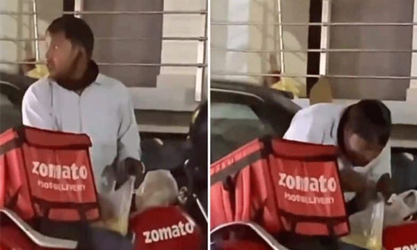 തിരക്കിട്ട ജോലിക്കിടയില് ഭക്ഷണം കഴിക്കുന്ന സൊമാറ്റോ ഡെലിവറി ഏജന്റ്: ഹൃദയഭേദകമായ വീഡിയോ വൈറല്