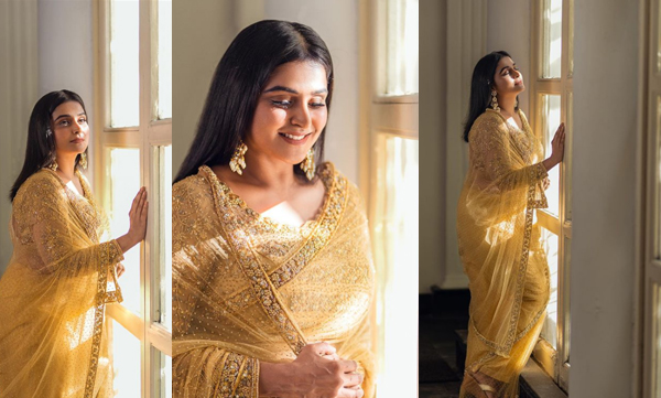 actress-remya-nambeesan-in-golden-designer-saree-beautiful-pictures.