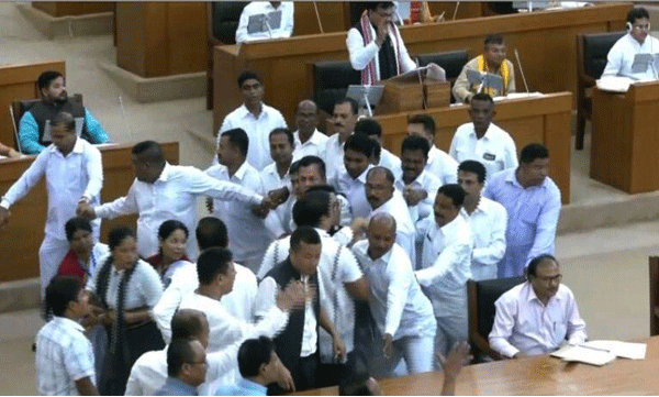thripura assembly clash cpim bjp tmp congress members violence