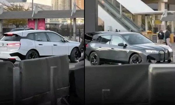 White car in gray color before closing eyes; BMW with new color changing feature