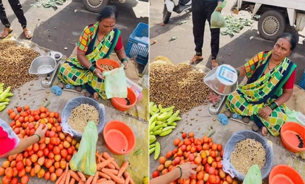 കൊള്ളാല്ലോ ഈ ഐഡിയ: പച്ചക്കറി വില്ക്കുന്ന ചേച്ചി പണം വാങ്ങുന്നതിങ്ങനെ : രസകരമായ വീഡിയോ വൈറല്