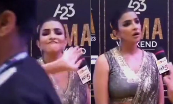 Lakshmi Manchu reacts to hitting a man during an interview