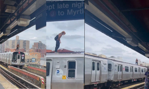 practice on top of a moving train; 'Subway Surfing' trending in the US; Video