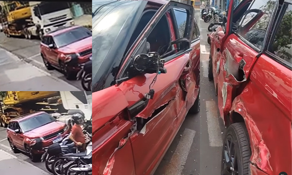 Truck rammed one side of a parked Range Rover and drove without a hitch, Video viral