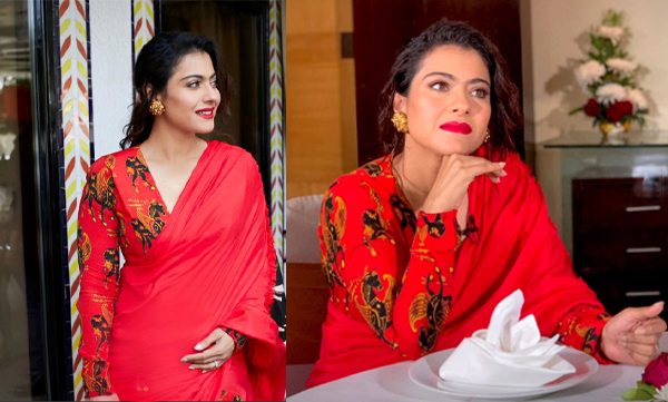 Kajol stuns in red sari on Day 3 of Navratri, Pictures trending