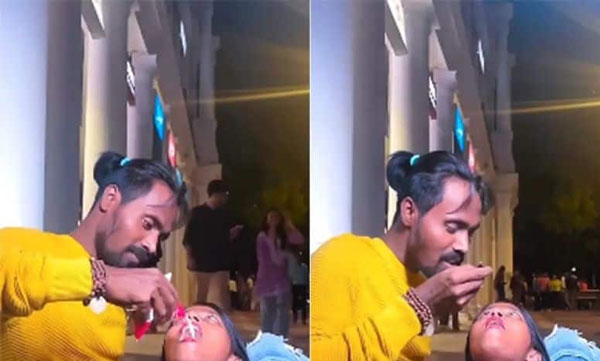Is this true love? A young man and a young woman who scoop each other up after spilling milk in their mouths: Netizens criticize