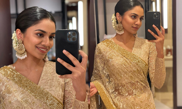 Meenakshi Dileep look stunning in Off white heavy work saree, pictures trending