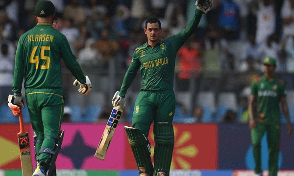 world cup 2023 bangladesh needs 383 runs to win against south africa as de kock scores 174